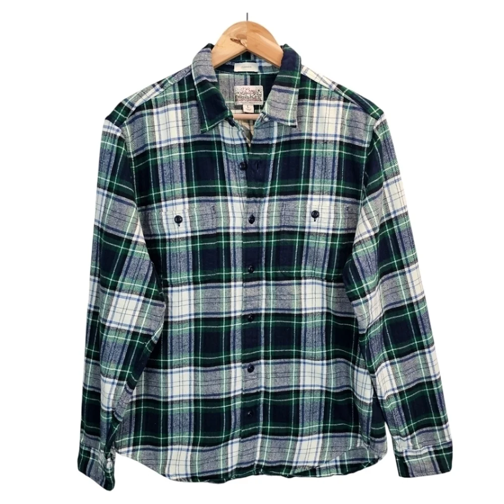 J. Crew Men's Double Brushed Plaid Button Down Shirt Sz Large Mid-Weight Flannel